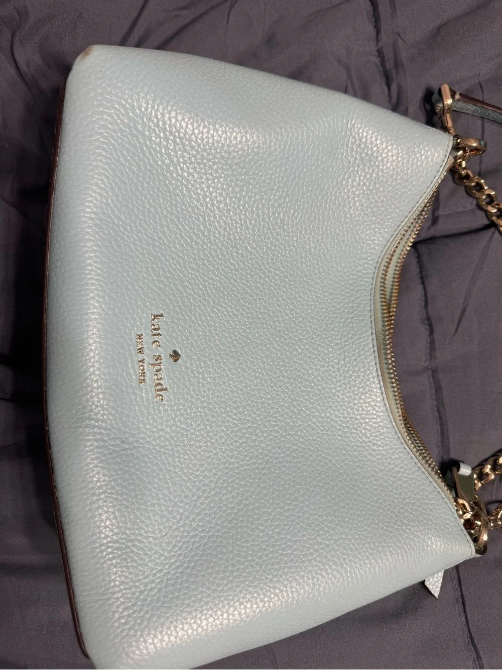 kate spade Zippy Pebbled Leather Bag in Perfect Pool with Gold Hardware